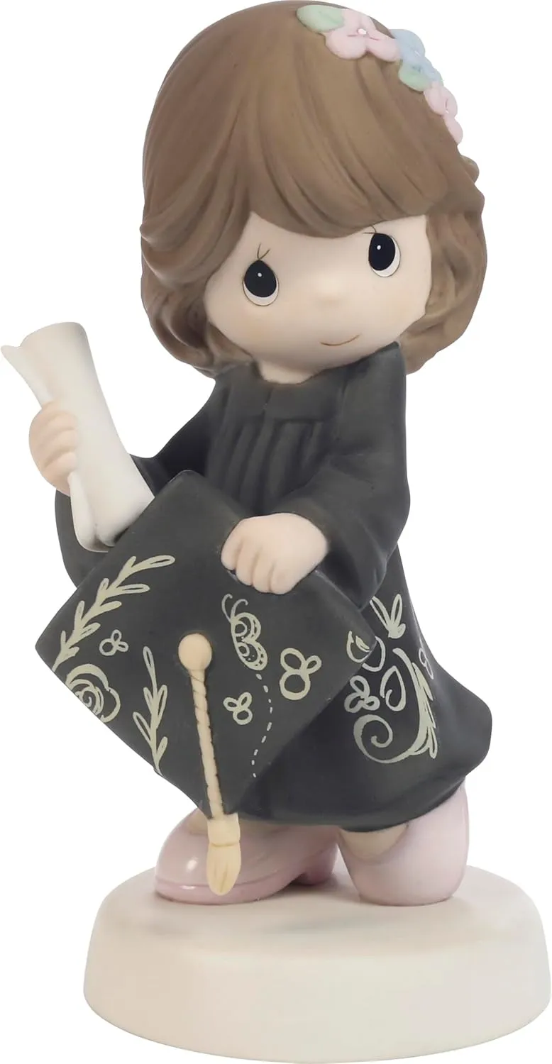 Precious Moments Graduation Figurine | The Future Belongs to You Brunette with Black Gown Figurine | Graduation Gift for Girls