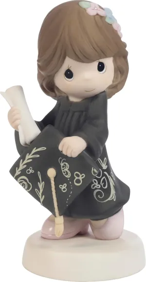 Precious Moments Graduation Figurine | The Future Belongs to You Brunette with Black Gown Figurine | Graduation Gift for Girls