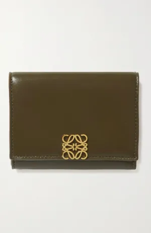 Preloved Loewe Embellished Glossed-leather Wallet - Green