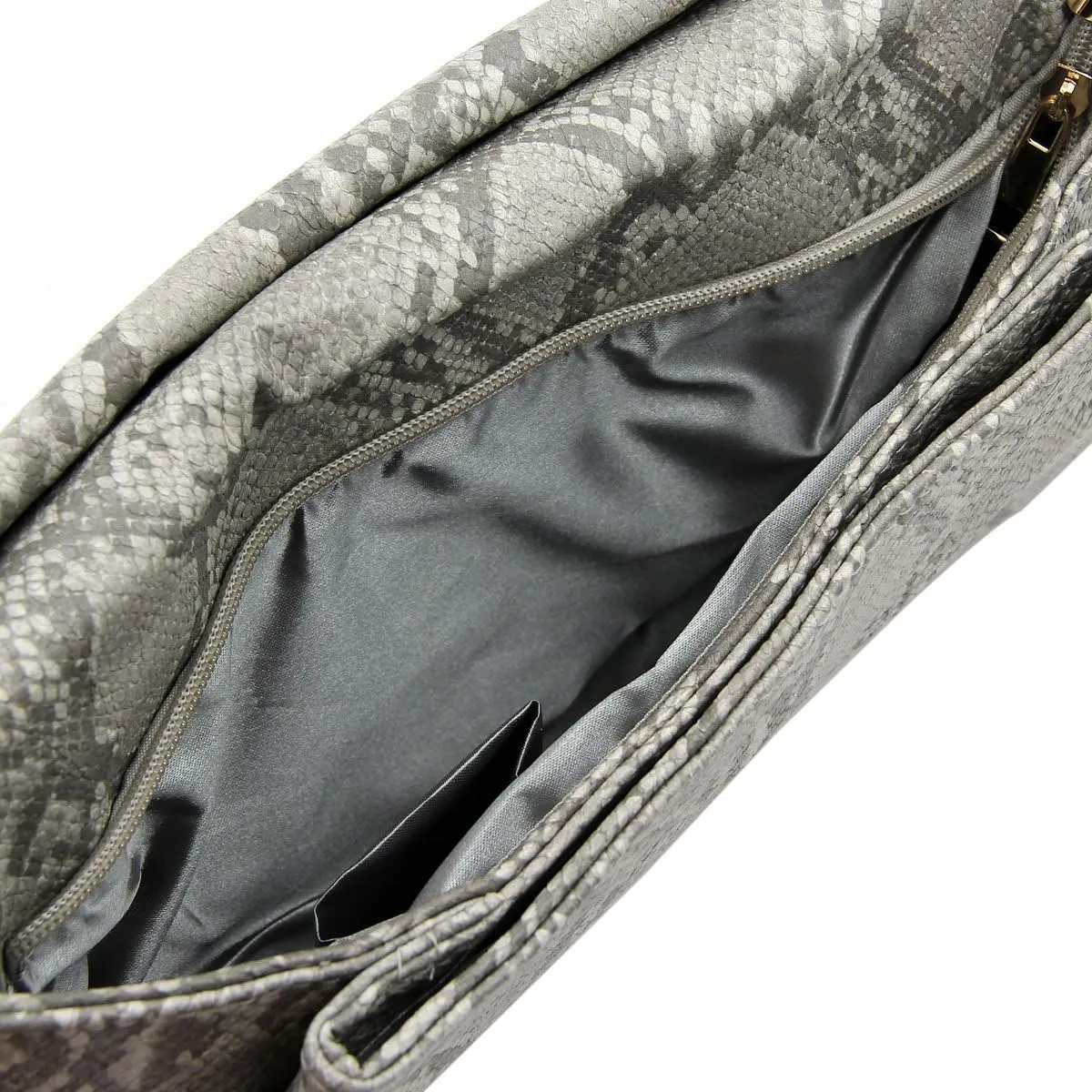 Premium Snakeskin PU Leather Roll Up Flap Clutch Evening Bag - Diff Colors