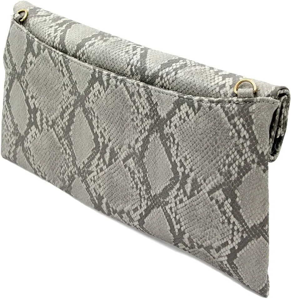 Premium Snakeskin PU Leather Roll Up Flap Clutch Evening Bag - Diff Colors