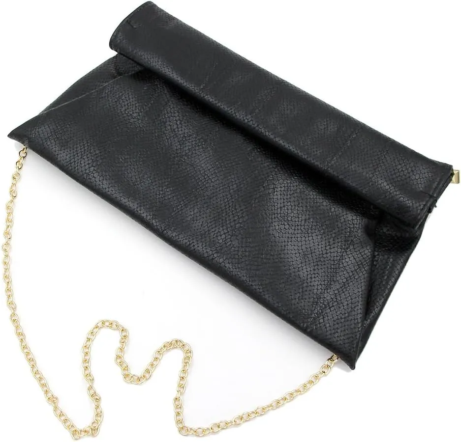 Premium Snakeskin PU Leather Roll Up Flap Clutch Evening Bag - Diff Colors
