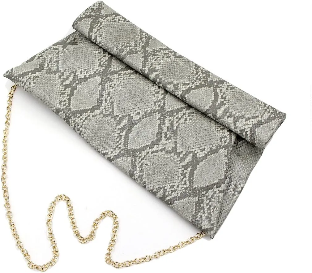 Premium Snakeskin PU Leather Roll Up Flap Clutch Evening Bag - Diff Colors