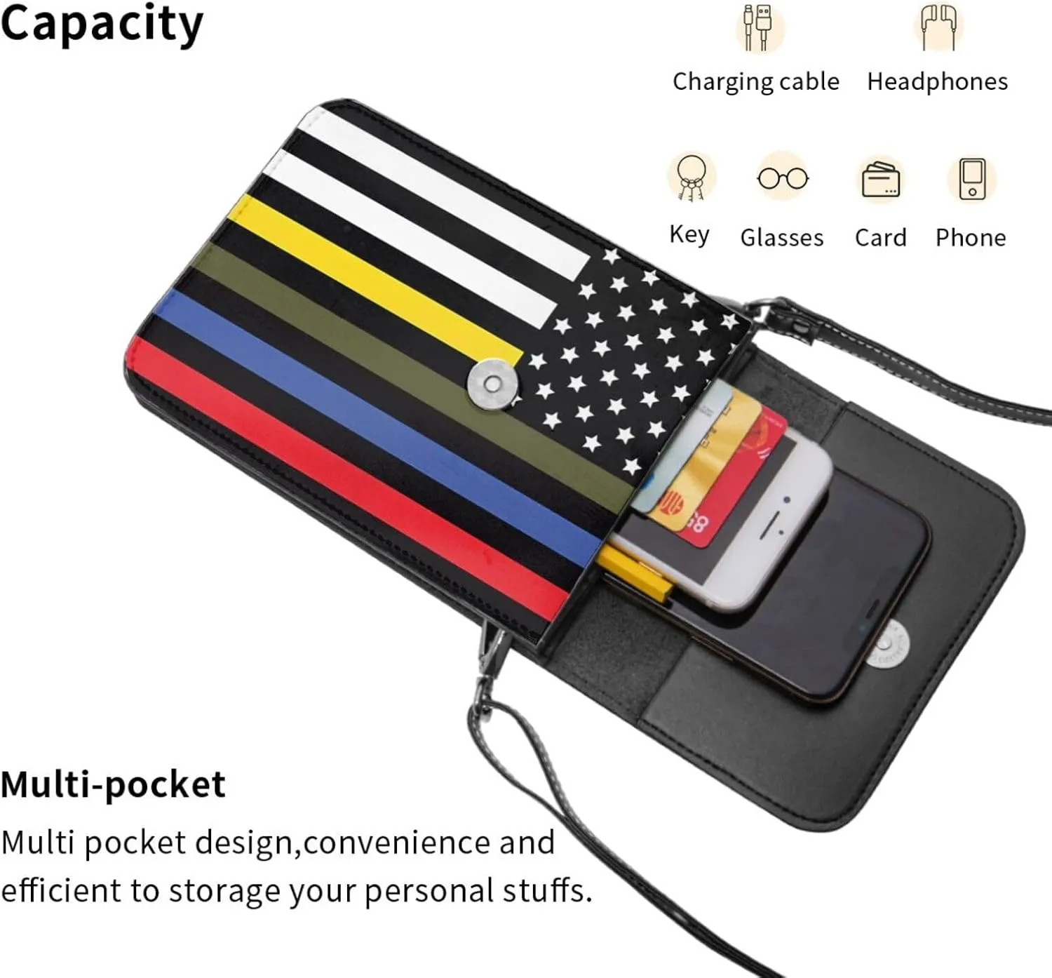 Pride Rainbow American Flag LGBT Leather Crossbody Cell Phone Purse Small Wallet Bags Adjustable Phone Bag for Women