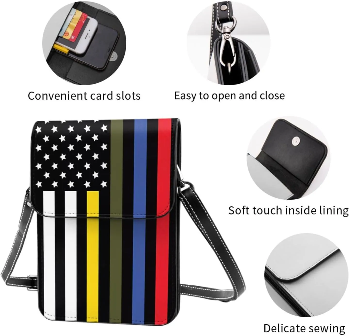 Pride Rainbow American Flag LGBT Leather Crossbody Cell Phone Purse Small Wallet Bags Adjustable Phone Bag for Women