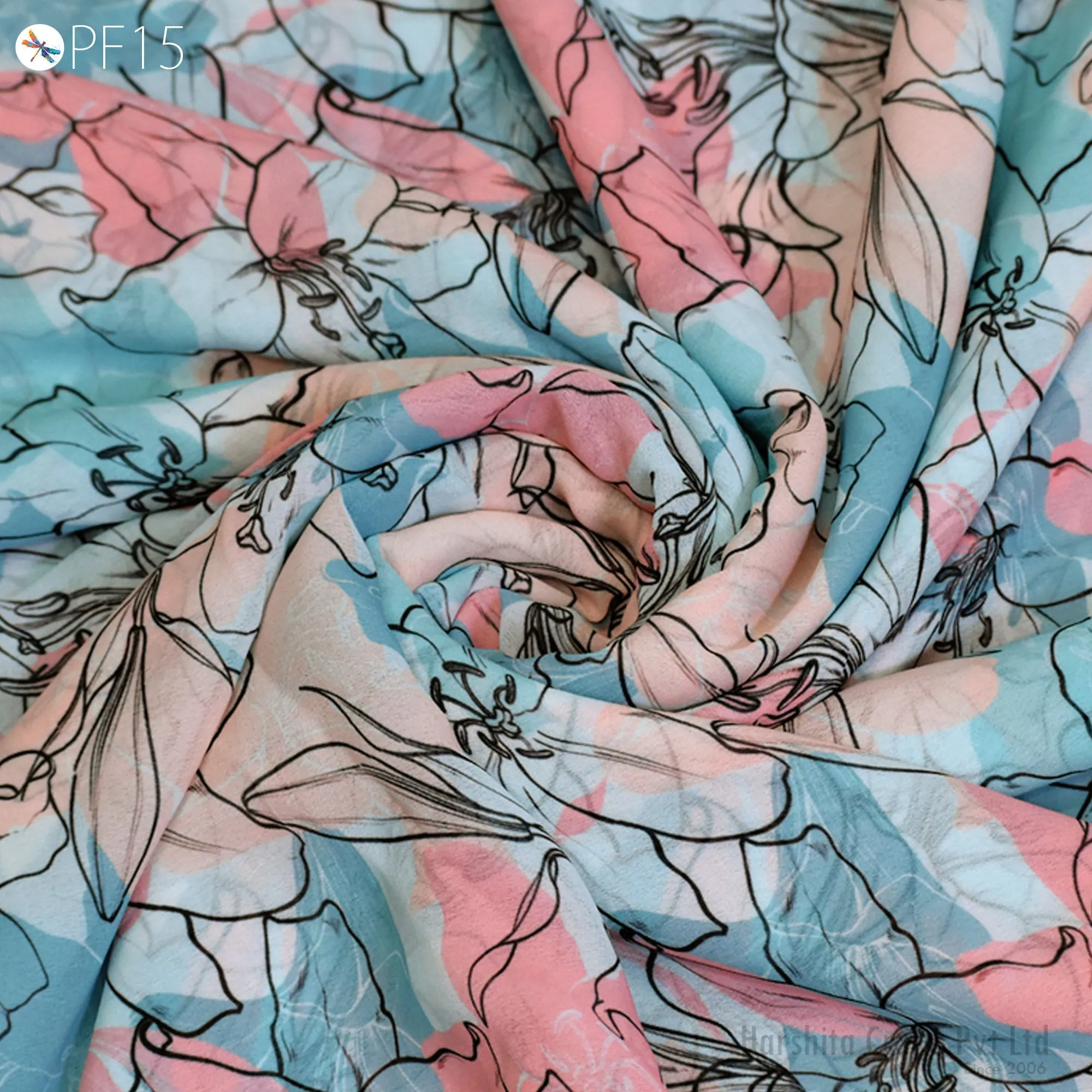 Printed Georgette fabric By Yard Indian for Soft Flowy Floral Summer Dress Shirt Comfortable Clothing Party Costumes Drapery Sewing Crafting