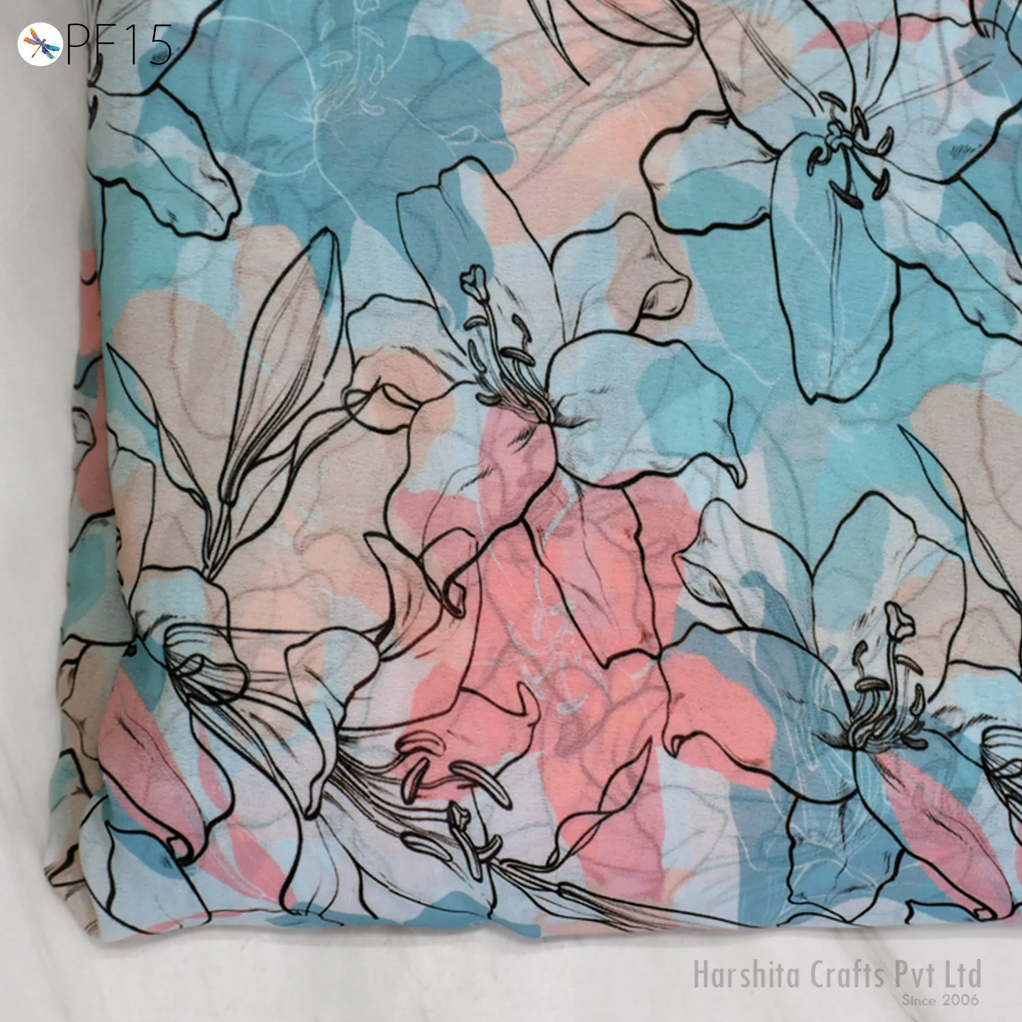 Printed Georgette fabric By Yard Indian for Soft Flowy Floral Summer Dress Shirt Comfortable Clothing Party Costumes Drapery Sewing Crafting