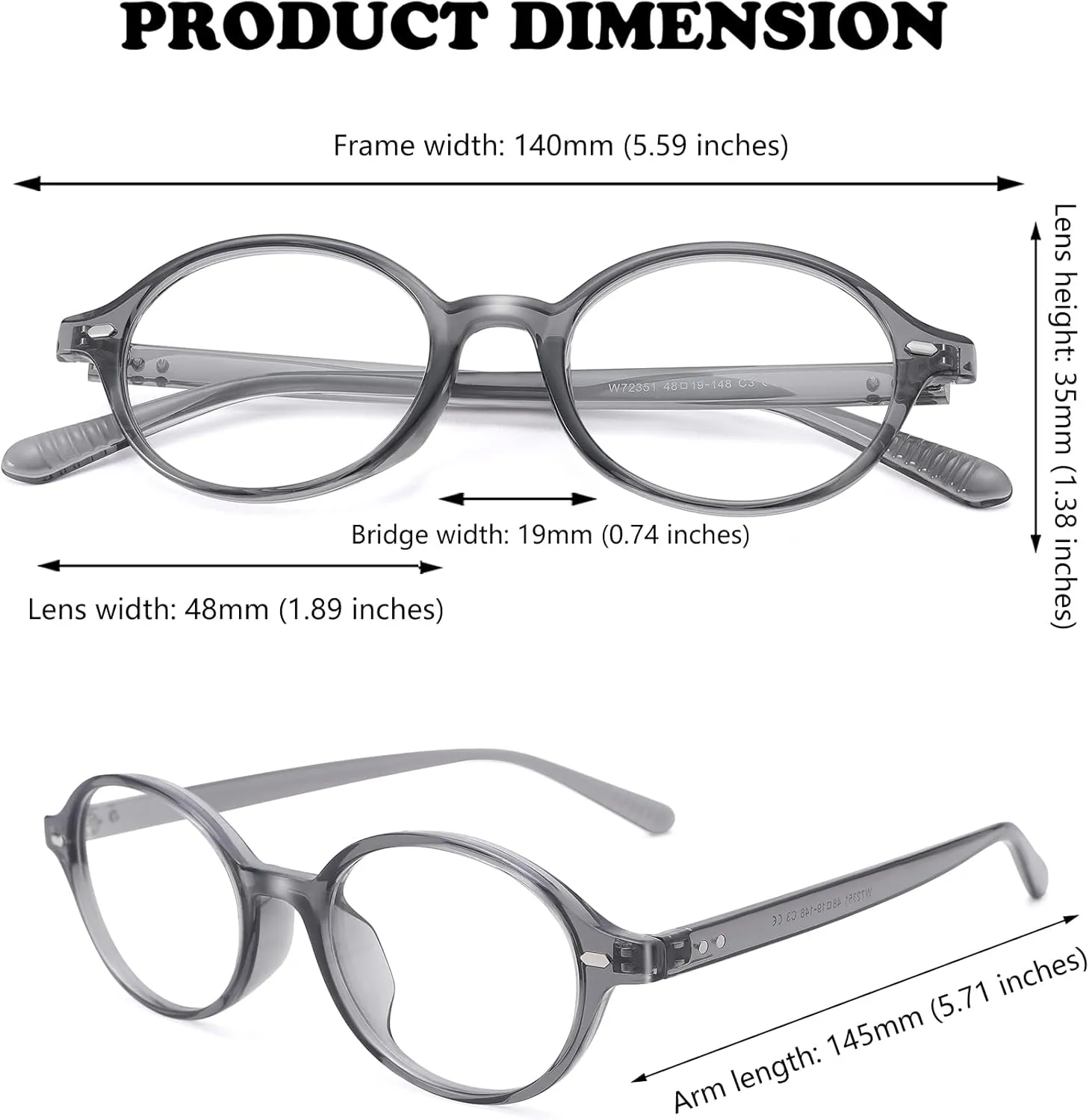Pro Acme Oval Blue Light Blocking Glasses for Women Men, Vintage Thick Frame Glasses Fake Nerd Lightweight 90s Eyeglasses