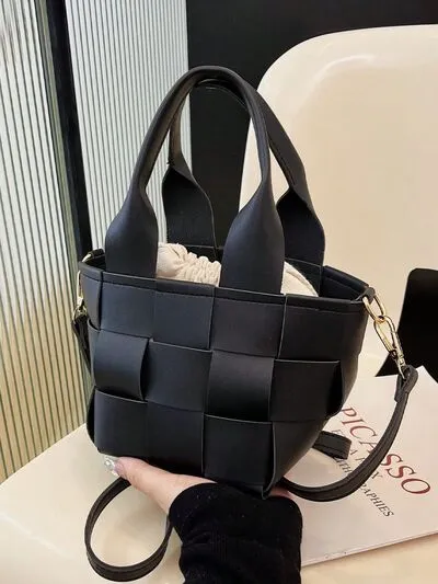 PU Leather Braided Bucket Bag