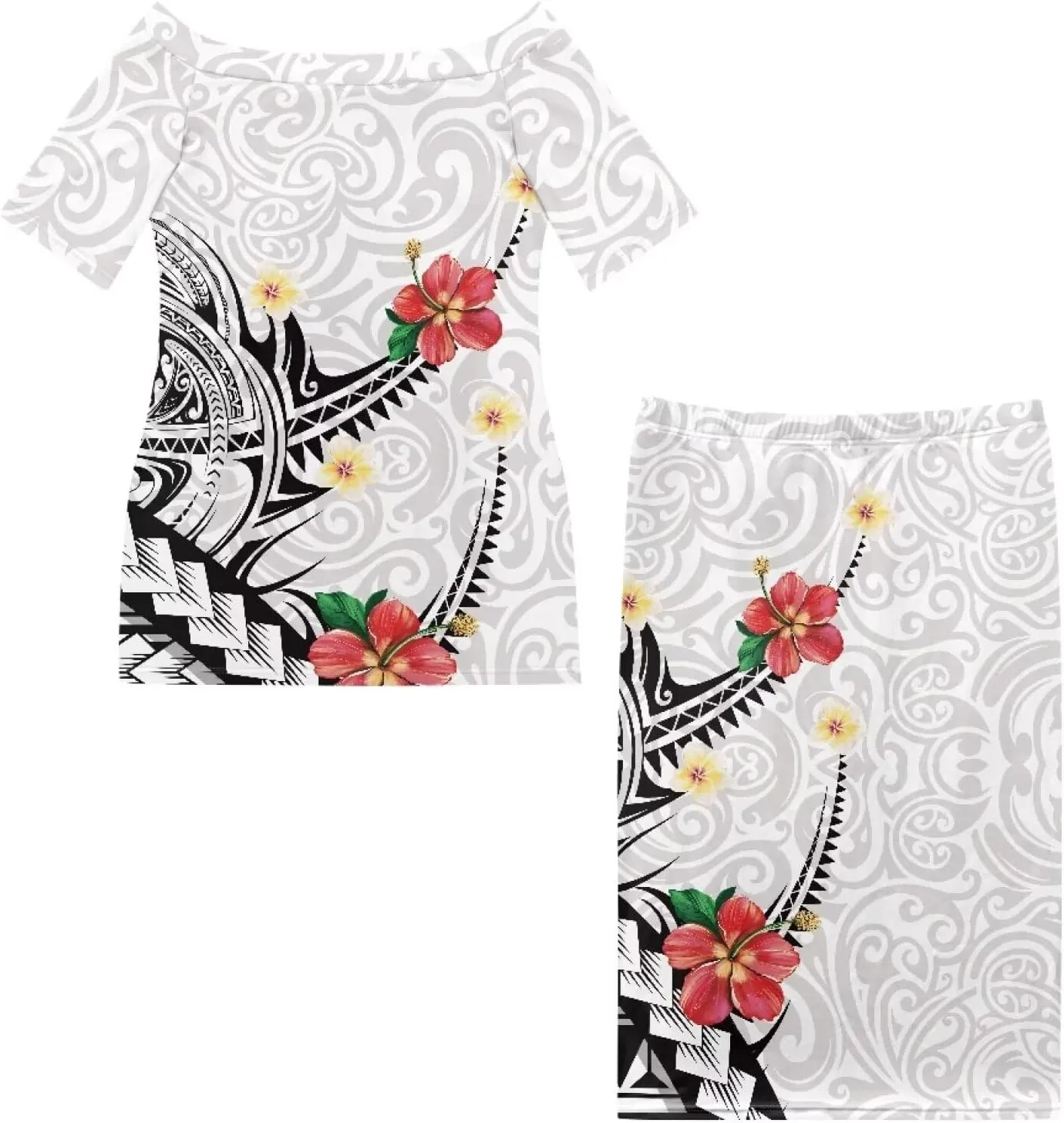 Puletasi Traditional Off Shoulder Dress Plus Size Tops and Skirt Sets