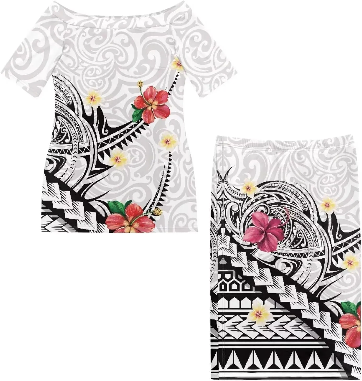 Puletasi Traditional Off Shoulder Dress Plus Size Tops and Skirt Sets