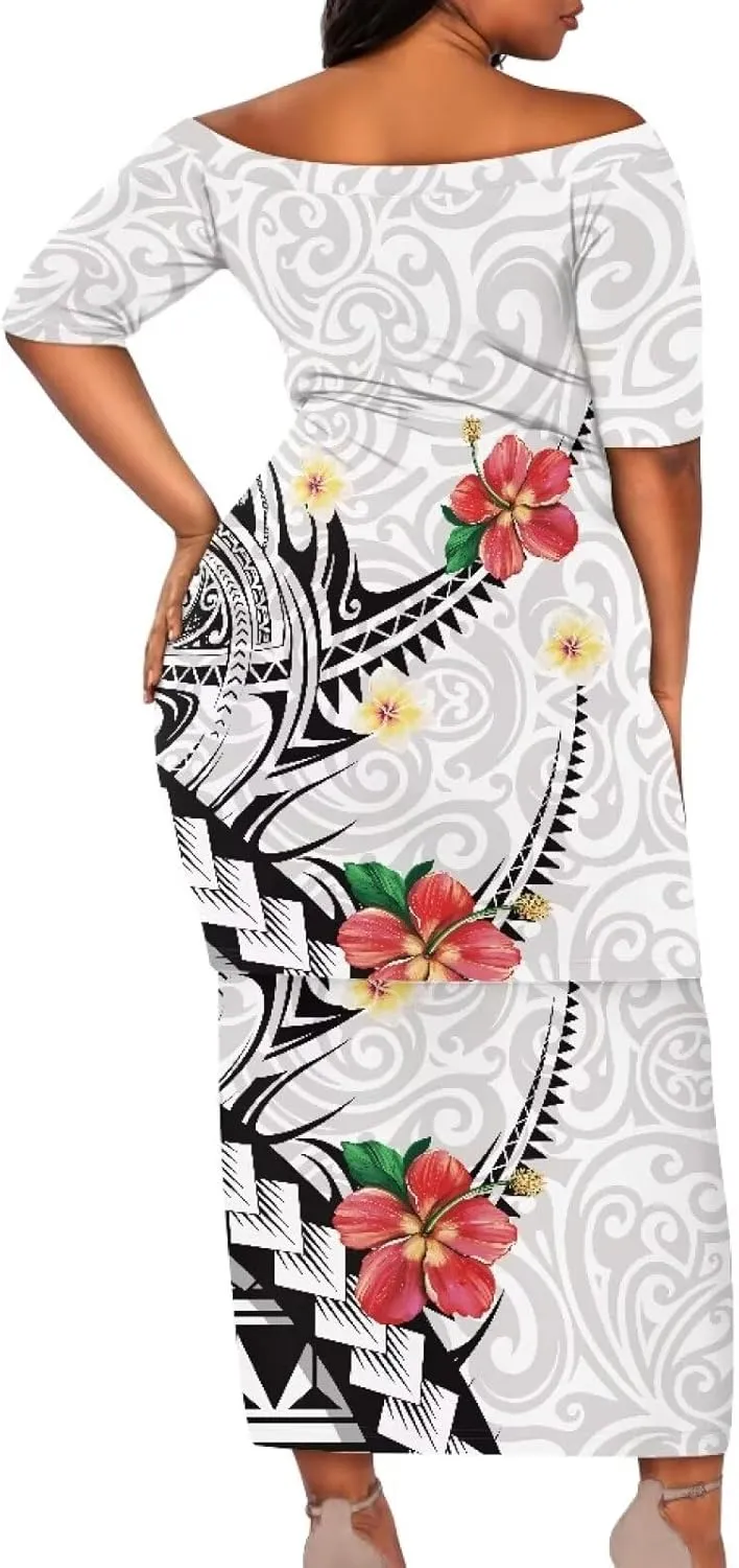 Puletasi Traditional Off Shoulder Dress Plus Size Tops and Skirt Sets