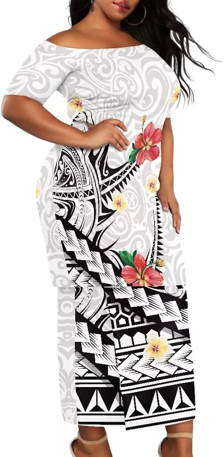 Puletasi Traditional Off Shoulder Dress Plus Size Tops and Skirt Sets