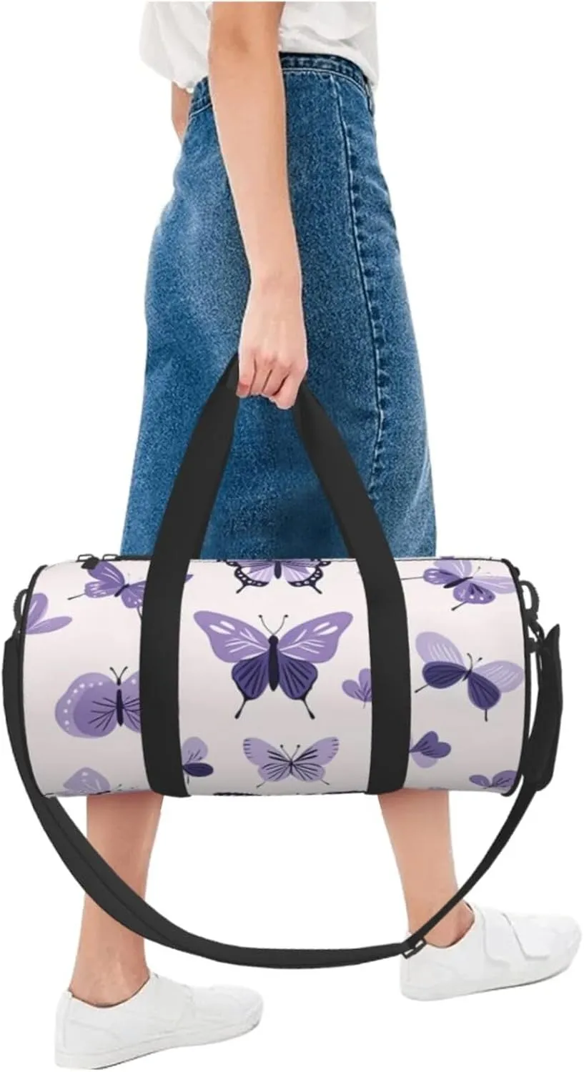 purple cute butterfly print Printed Travel Bag,Round Personal Item Storage bag,Foldie Duffel Bag for Traveling Vacation,Fitness,Sports