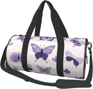 purple cute butterfly print Printed Travel Bag,Round Personal Item Storage bag,Foldie Duffel Bag for Traveling Vacation,Fitness,Sports
