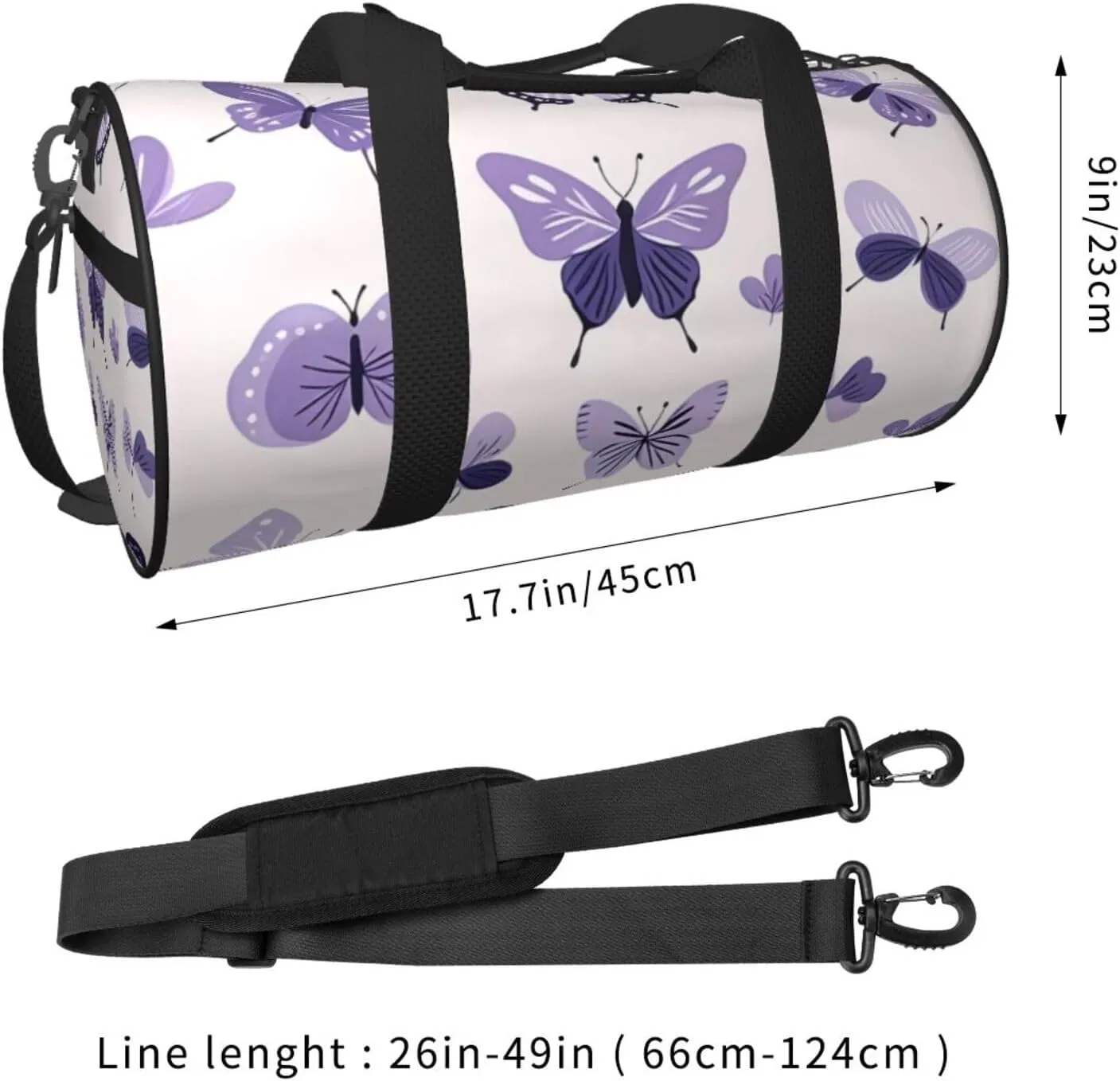 purple cute butterfly print Printed Travel Bag,Round Personal Item Storage bag,Foldie Duffel Bag for Traveling Vacation,Fitness,Sports
