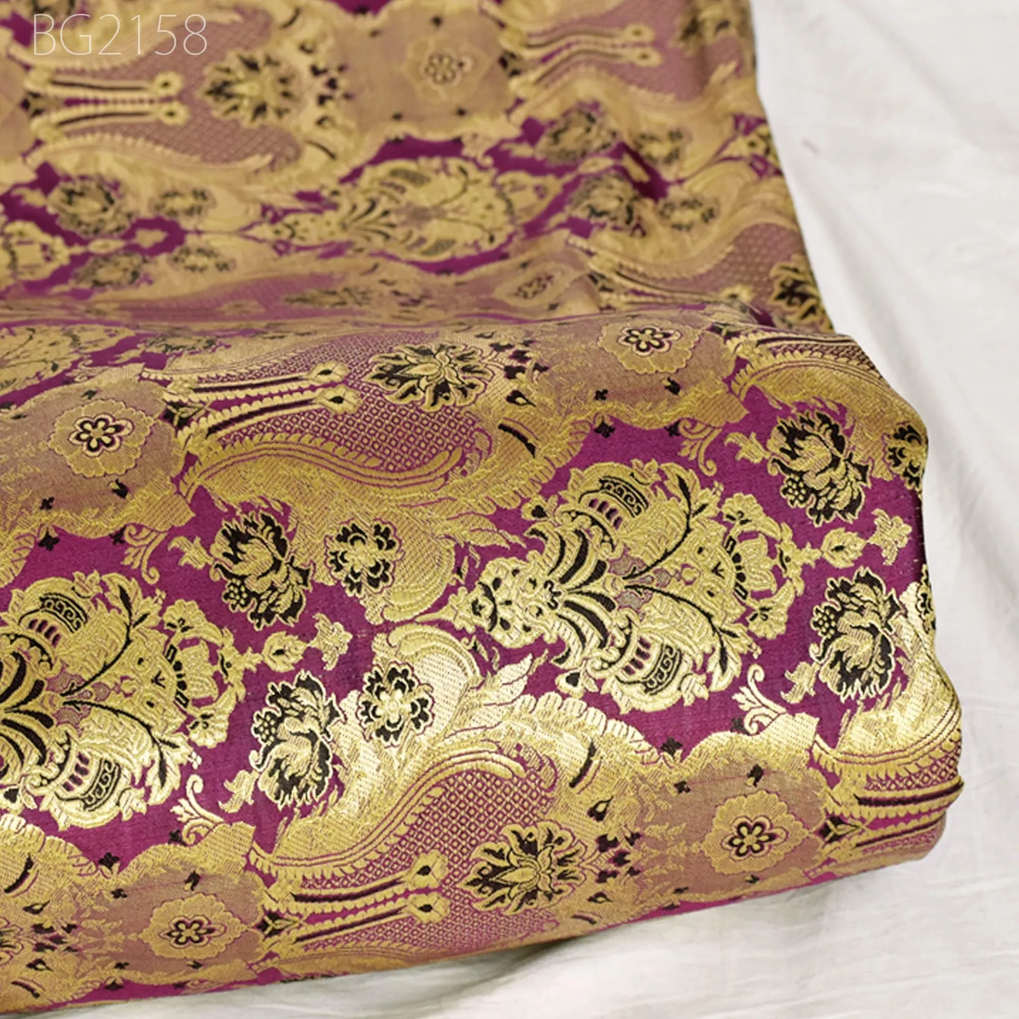 Purple Indian Brocade Fabric By The Yard Banarasi Wedding Bridal Dresses Material Lehenga Costume Sewing Crafting Home Decor Table Runners