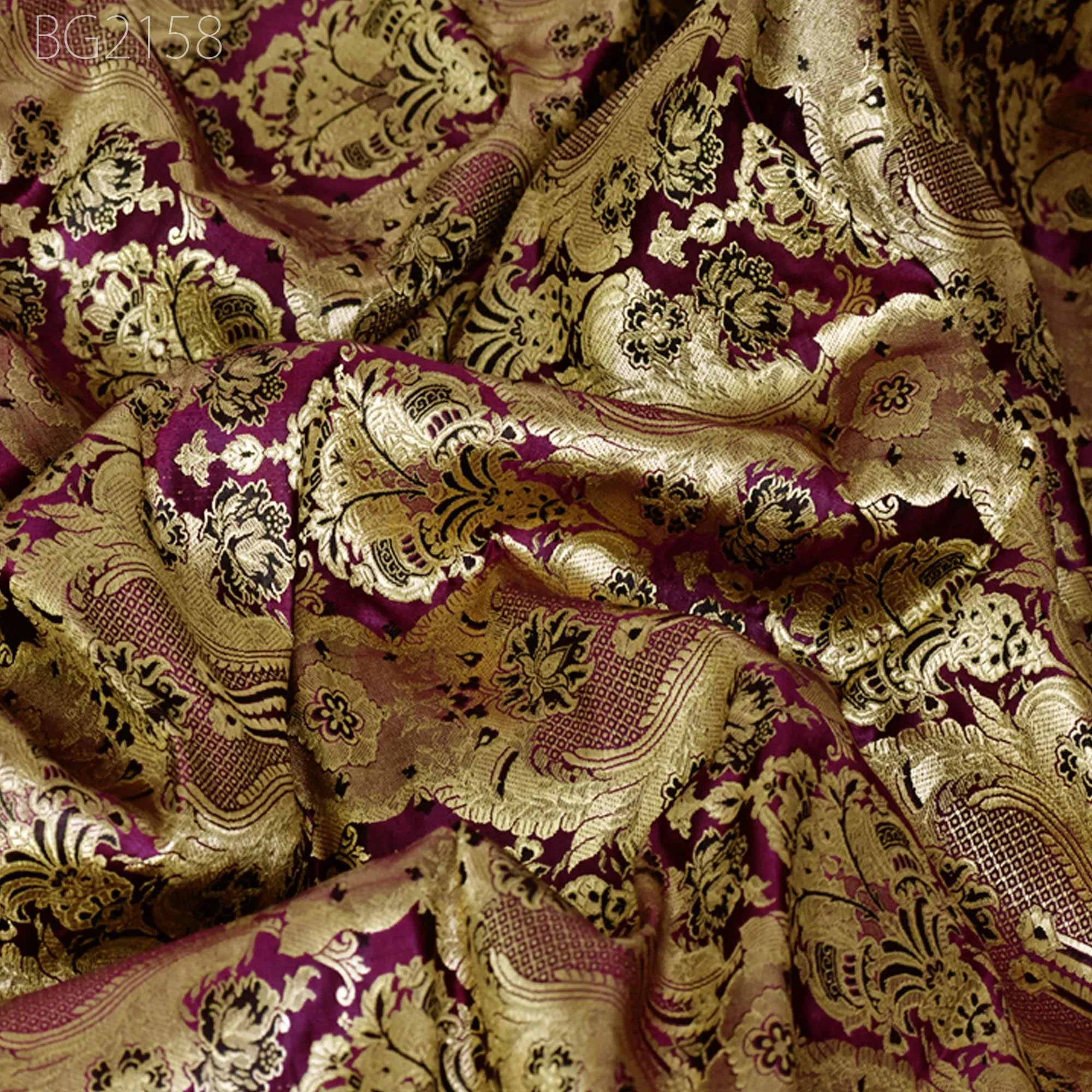 Purple Indian Brocade Fabric By The Yard Banarasi Wedding Bridal Dresses Material Lehenga Costume Sewing Crafting Home Decor Table Runners