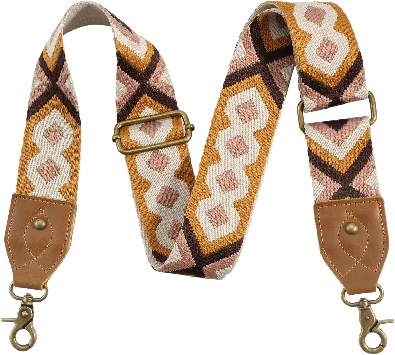 Purse Strap-2"Crazy Horse Leather Wide Shoulder Strap Adjustable Replacement,Jacquard Embroidery Bag Straps