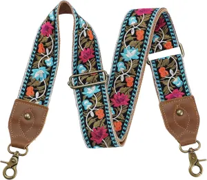 Purse Strap-2"Crazy Horse Leather Wide Shoulder Strap Adjustable Replacement,Jacquard Embroidery Bag Straps