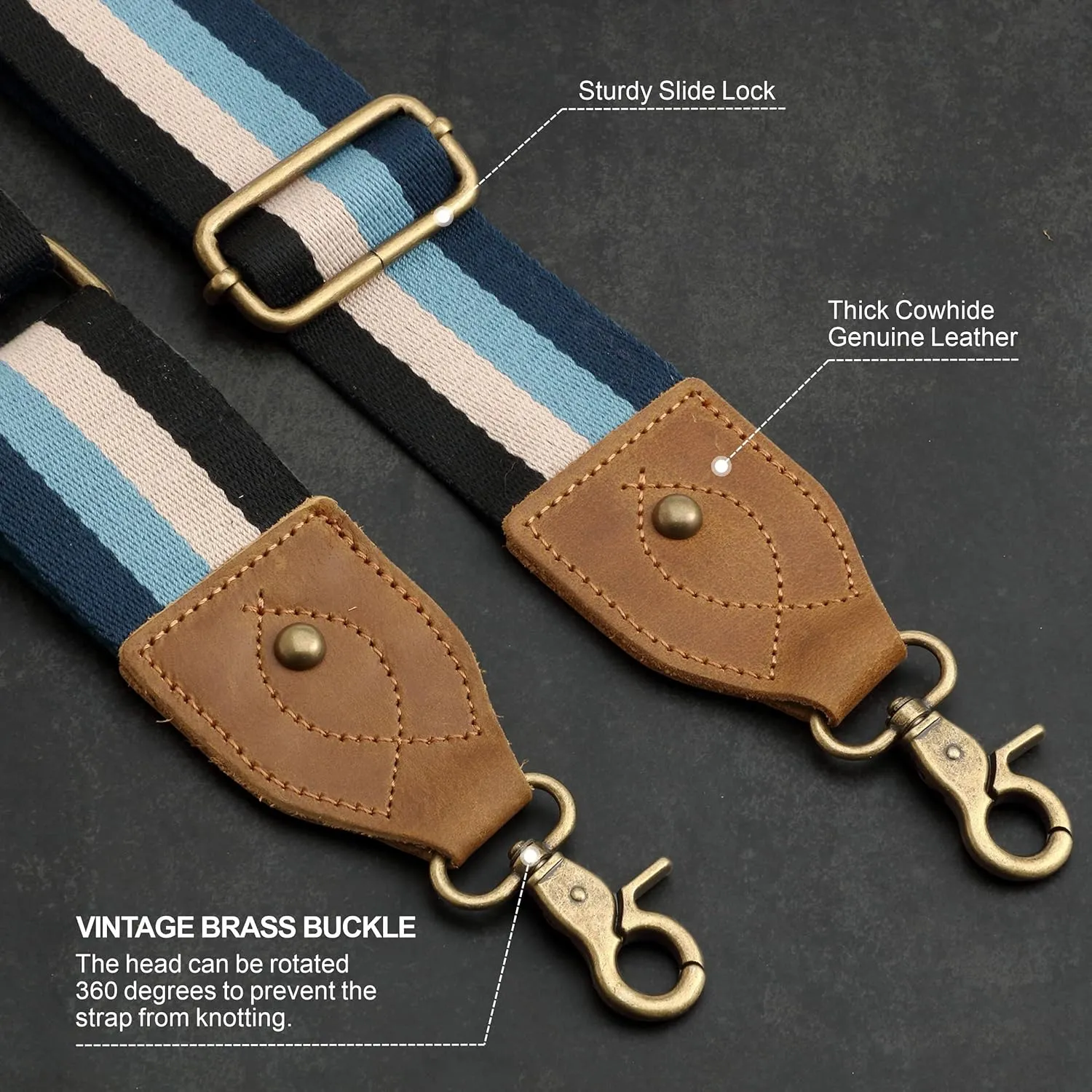 Purse Strap-2"Crazy Horse Leather Wide Shoulder Strap Adjustable Replacement,Jacquard Embroidery Bag Straps