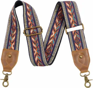 Purse Strap-2"Crazy Horse Leather Wide Shoulder Strap Adjustable Replacement,Jacquard Embroidery Bag Straps