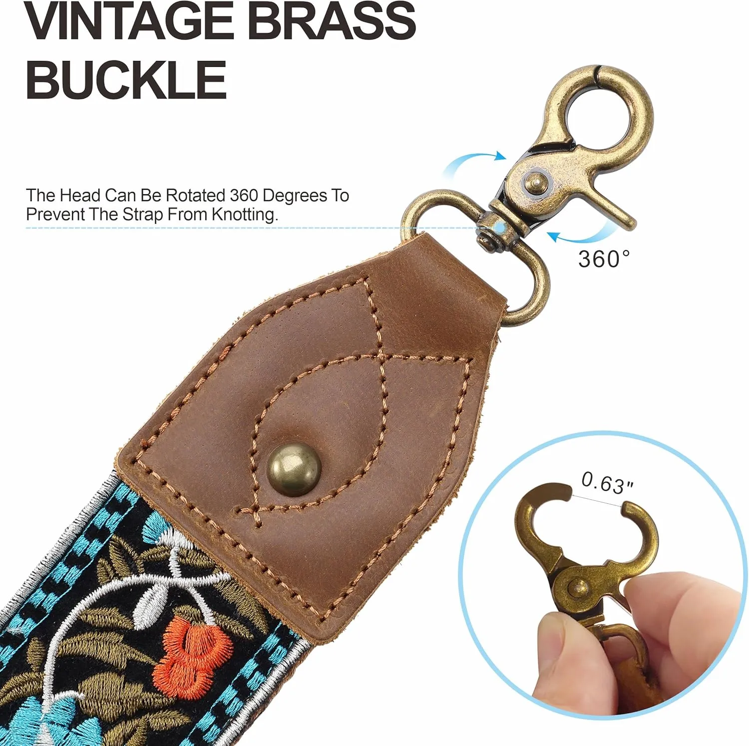 Purse Strap-2"Crazy Horse Leather Wide Shoulder Strap Adjustable Replacement,Jacquard Embroidery Bag Straps