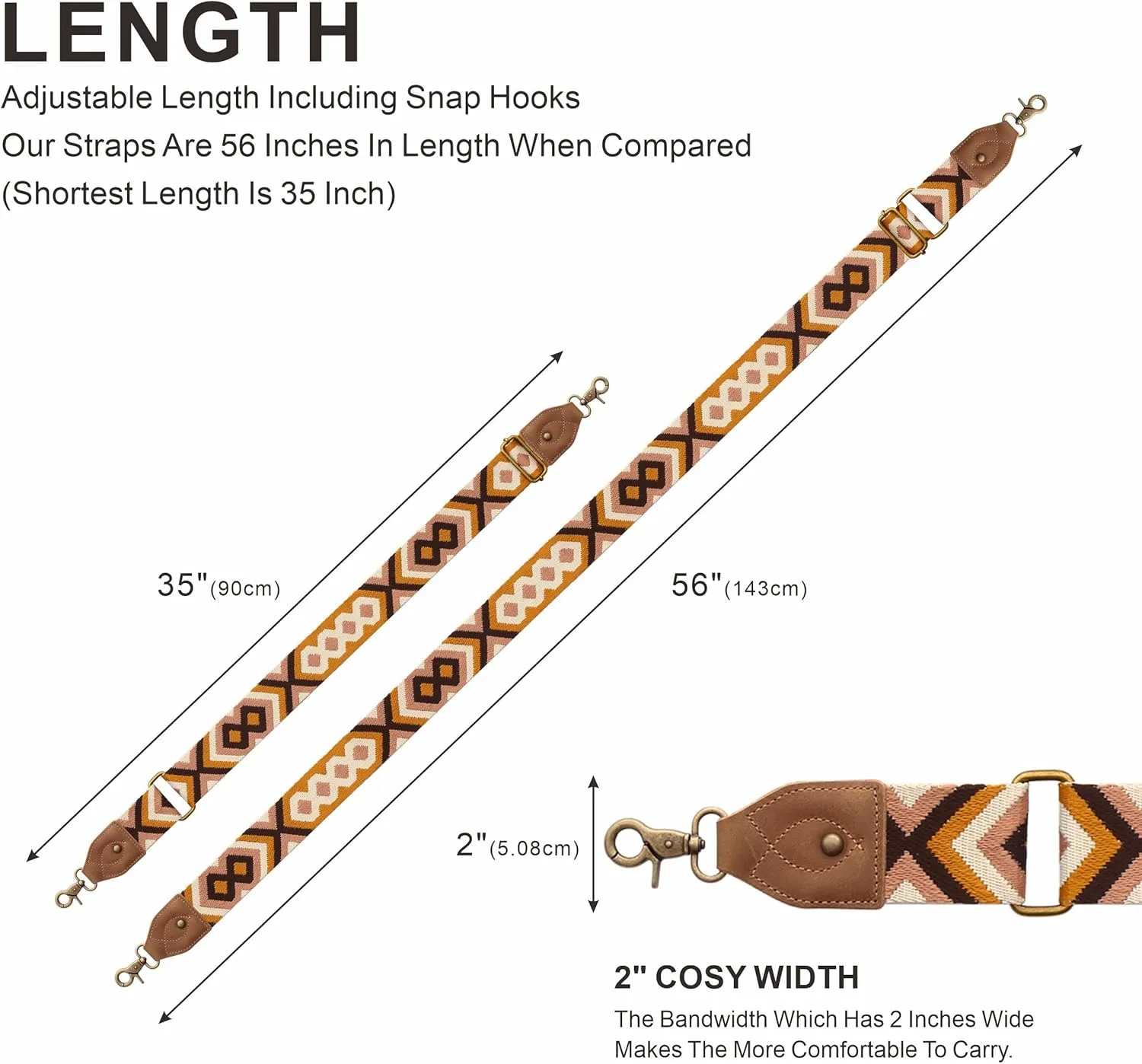Purse Strap-2"Crazy Horse Leather Wide Shoulder Strap Adjustable Replacement,Jacquard Embroidery Bag Straps