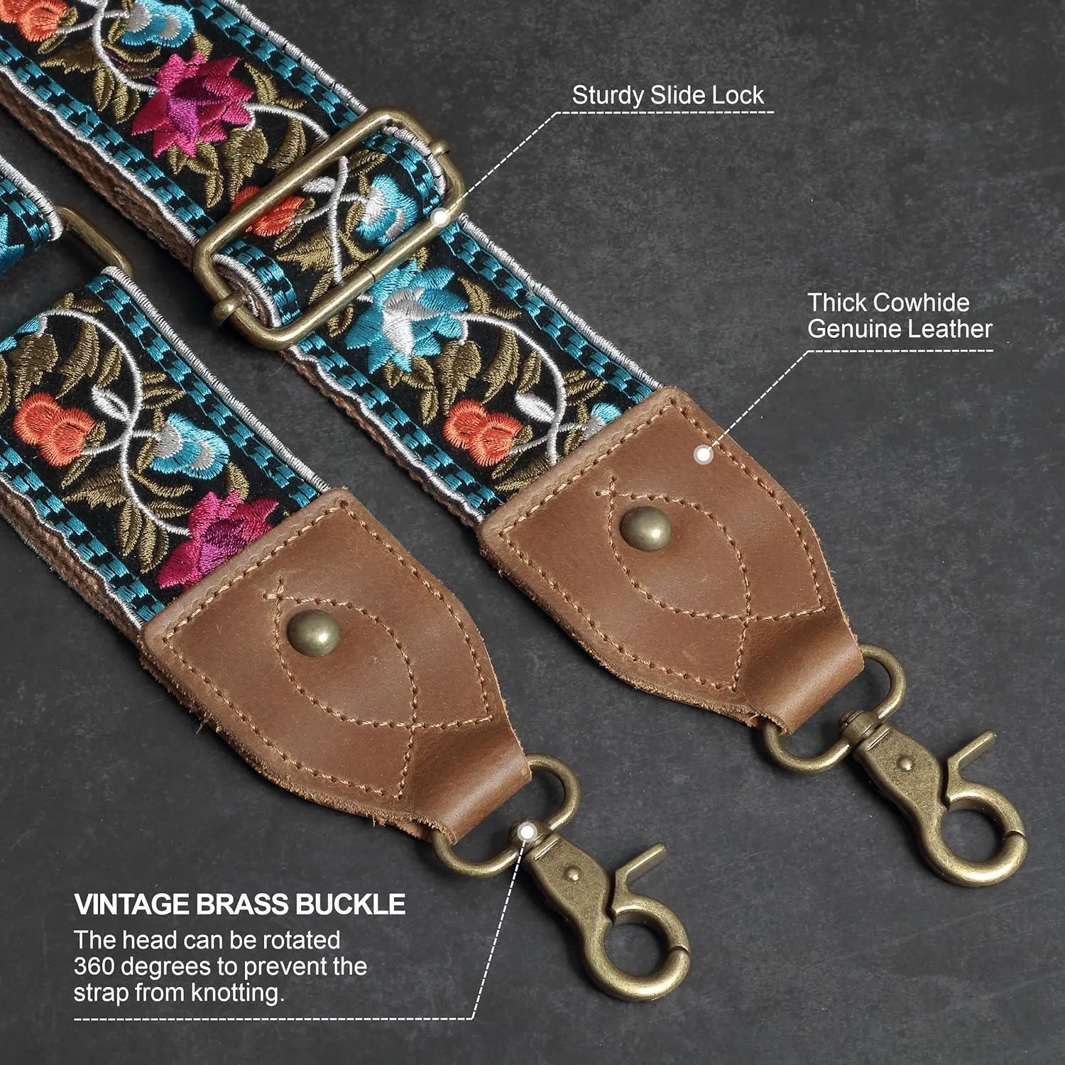Purse Strap-2"Crazy Horse Leather Wide Shoulder Strap Adjustable Replacement,Jacquard Embroidery Bag Straps
