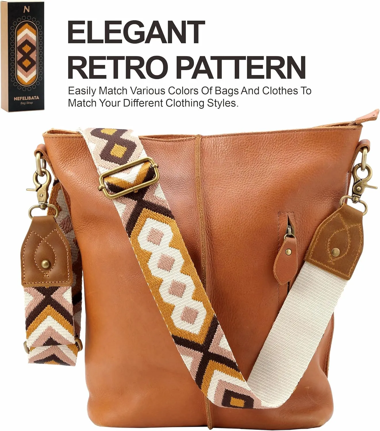 Purse Strap-2"Crazy Horse Leather Wide Shoulder Strap Adjustable Replacement,Jacquard Embroidery Bag Straps