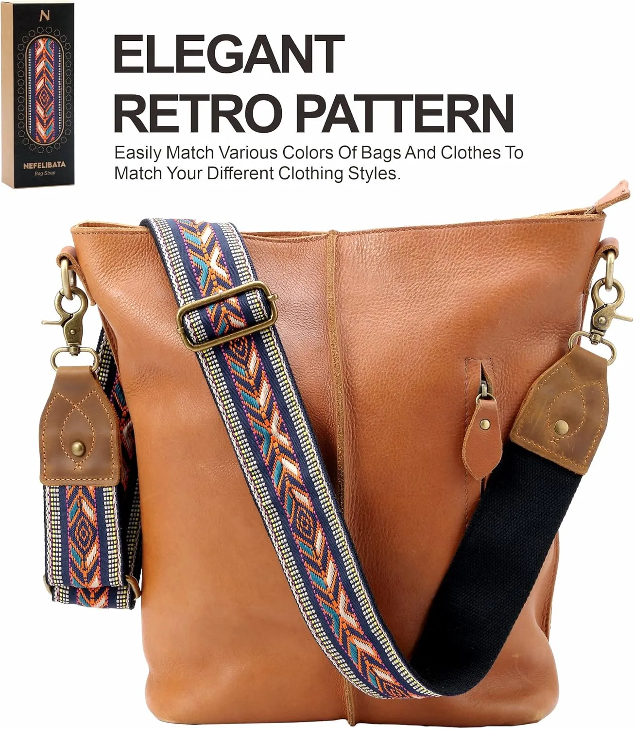 Purse Strap-2"Crazy Horse Leather Wide Shoulder Strap Adjustable Replacement,Jacquard Embroidery Bag Straps