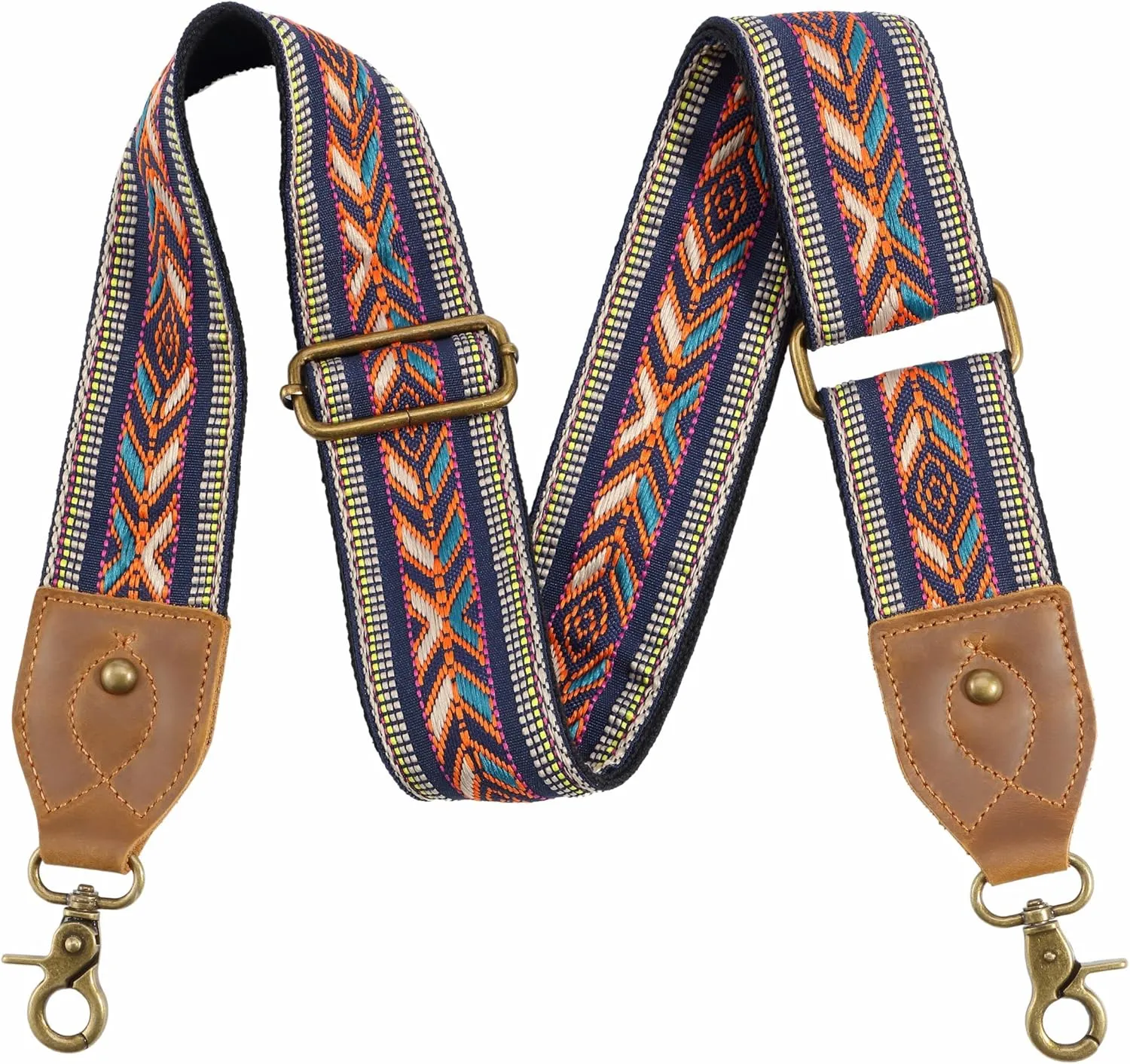 Purse Strap-2"Crazy Horse Leather Wide Shoulder Strap Adjustable Replacement,Jacquard Embroidery Bag Straps