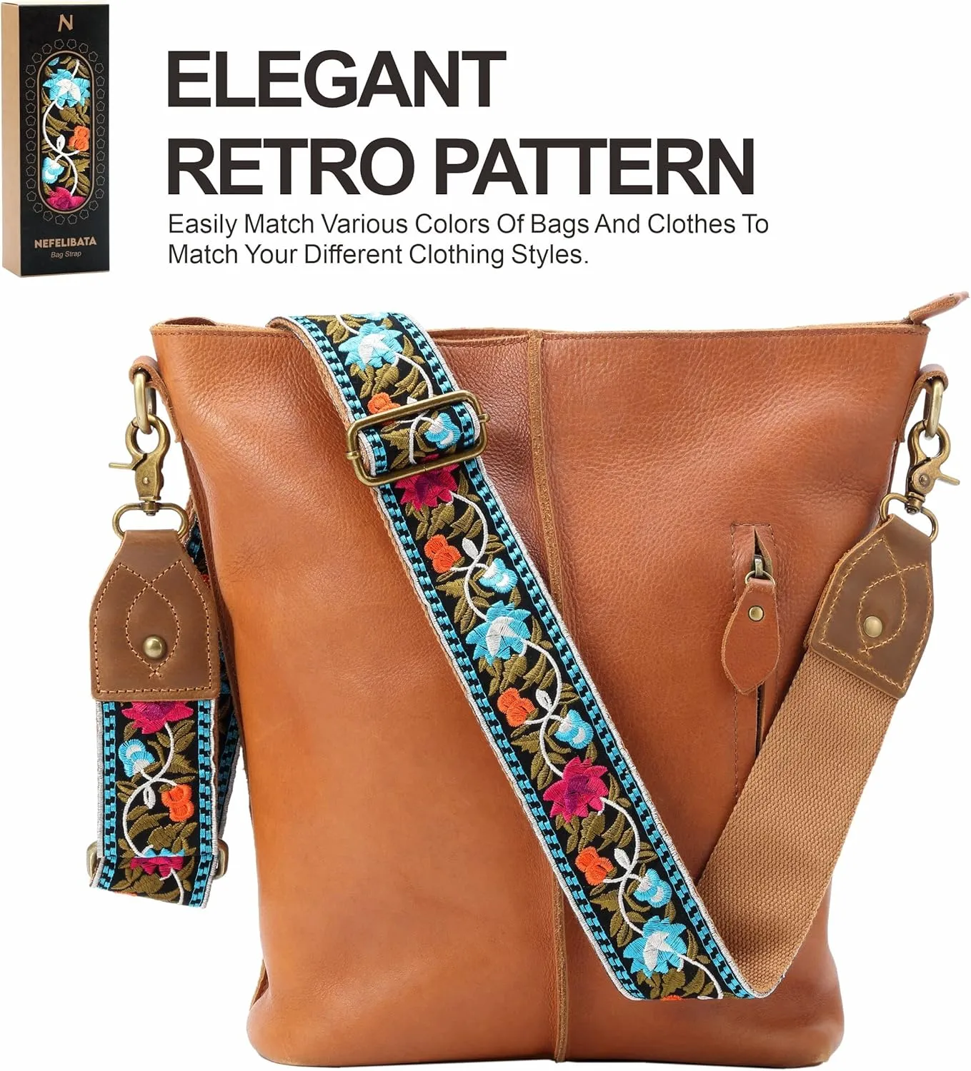 Purse Strap-2"Crazy Horse Leather Wide Shoulder Strap Adjustable Replacement,Jacquard Embroidery Bag Straps