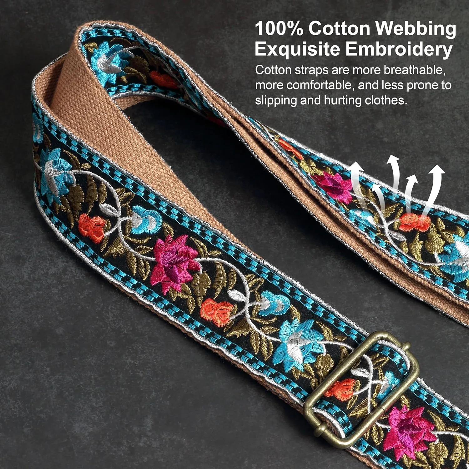 Purse Strap-2"Crazy Horse Leather Wide Shoulder Strap Adjustable Replacement,Jacquard Embroidery Bag Straps
