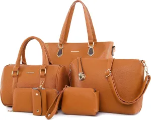 Purses and Handbags for Women Synthetic Leather Tote Crossbody Bags Satchel Purses Set 6pcs