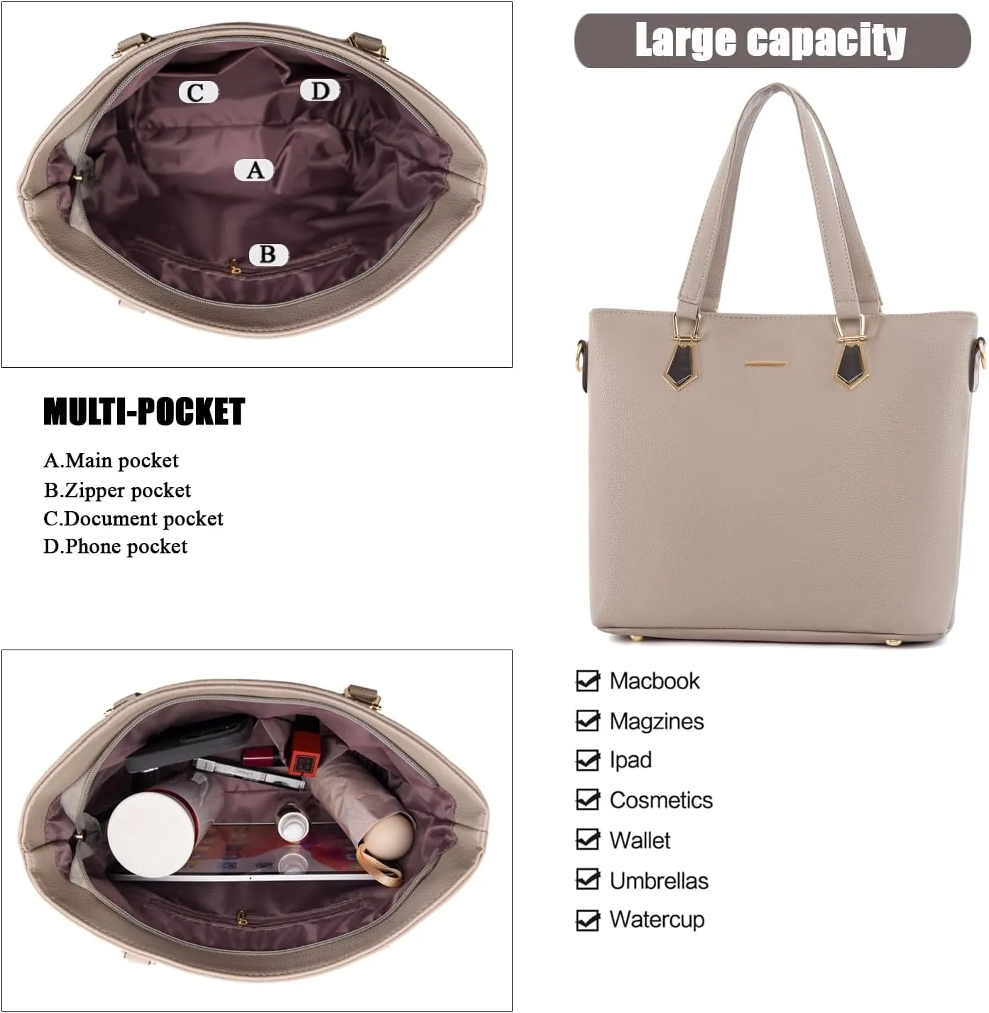 Purses and Handbags for Women Synthetic Leather Tote Crossbody Bags Satchel Purses Set 6pcs