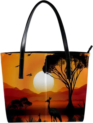 Purses for Women,Tote Bag Aesthetic,Women's Tote Handbags,Australia Sunset Kangaroo Ostrich
