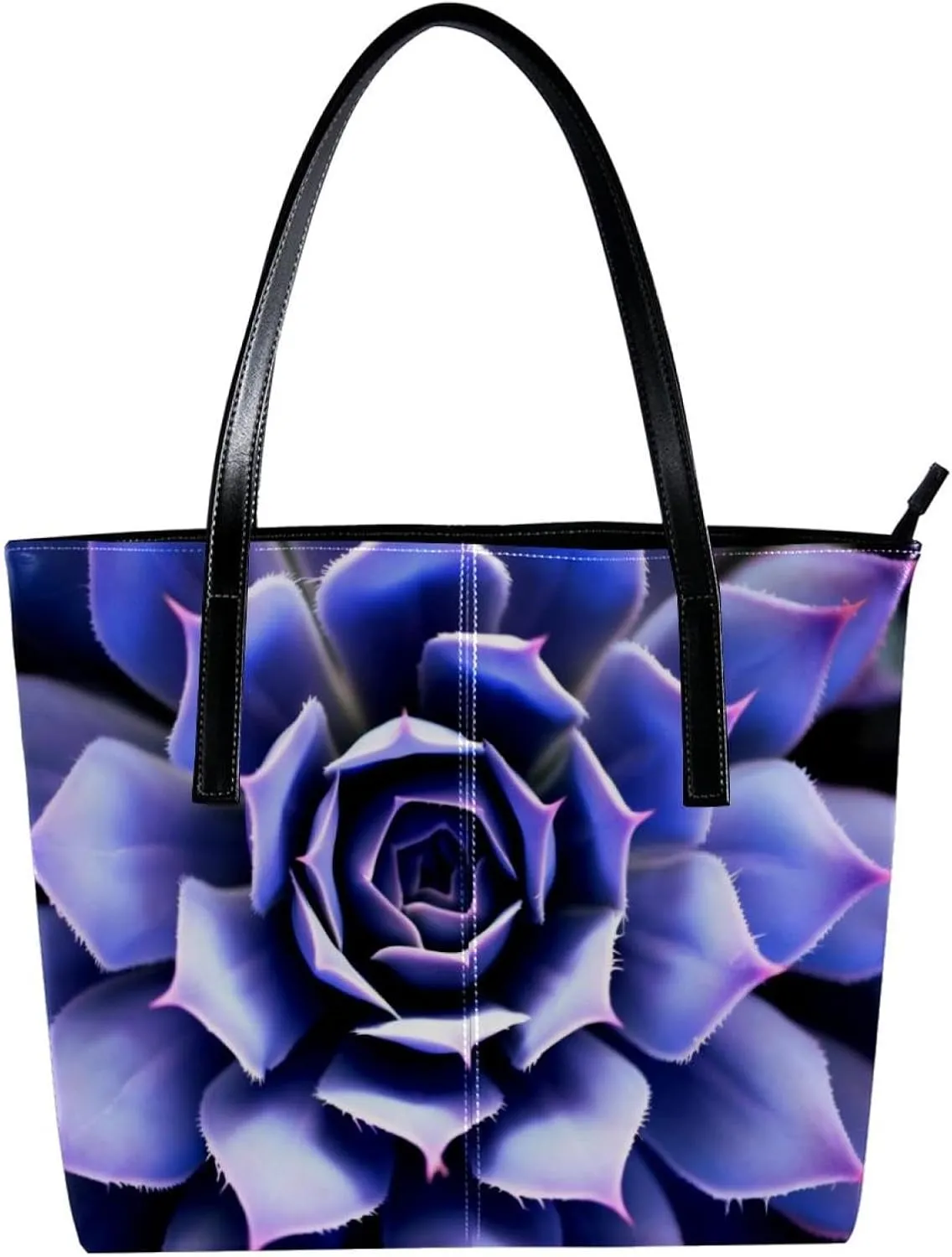 Purses for Women,Tote Bag Aesthetic,Women's Tote Handbags,Succulent Plant Purple Flower Pattern
