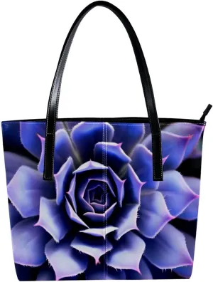 Purses for Women,Tote Bag Aesthetic,Women's Tote Handbags,Succulent Plant Purple Flower Pattern