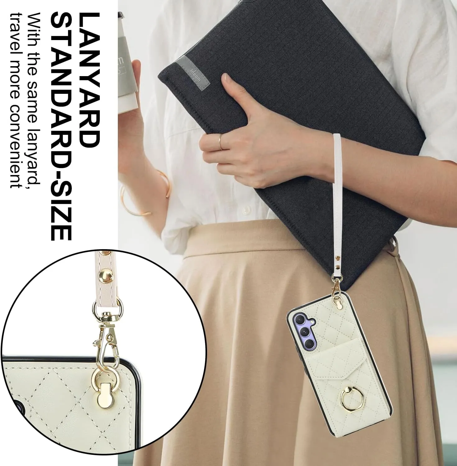 QLTYPRI Crossbody Wallet Case for Samsung Galaxy A15 4G/5G, PU Leather Phone Case with RFID Blocking Card Slots Holder Ring Kickstand Wrist Strap Lanyard Handbag Purse Cover for Samsung A15 – White