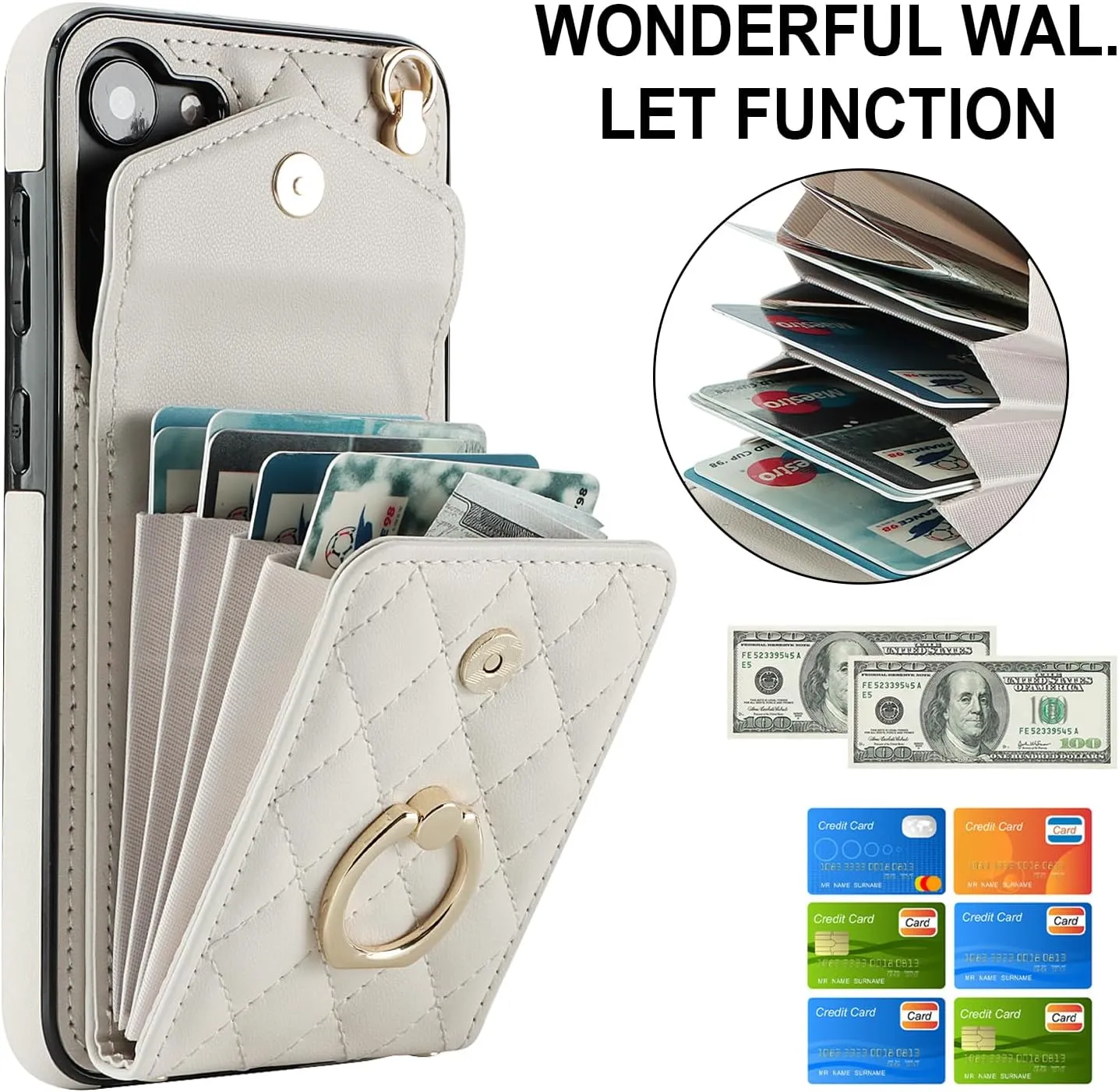 QLTYPRI Crossbody Wallet Case for Samsung Galaxy A15 4G/5G, PU Leather Phone Case with RFID Blocking Card Slots Holder Ring Kickstand Wrist Strap Lanyard Handbag Purse Cover for Samsung A15 – White