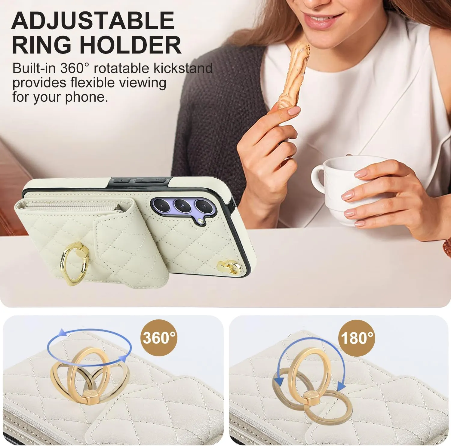 QLTYPRI Crossbody Wallet Case for Samsung Galaxy A15 4G/5G, PU Leather Phone Case with RFID Blocking Card Slots Holder Ring Kickstand Wrist Strap Lanyard Handbag Purse Cover for Samsung A15 – White