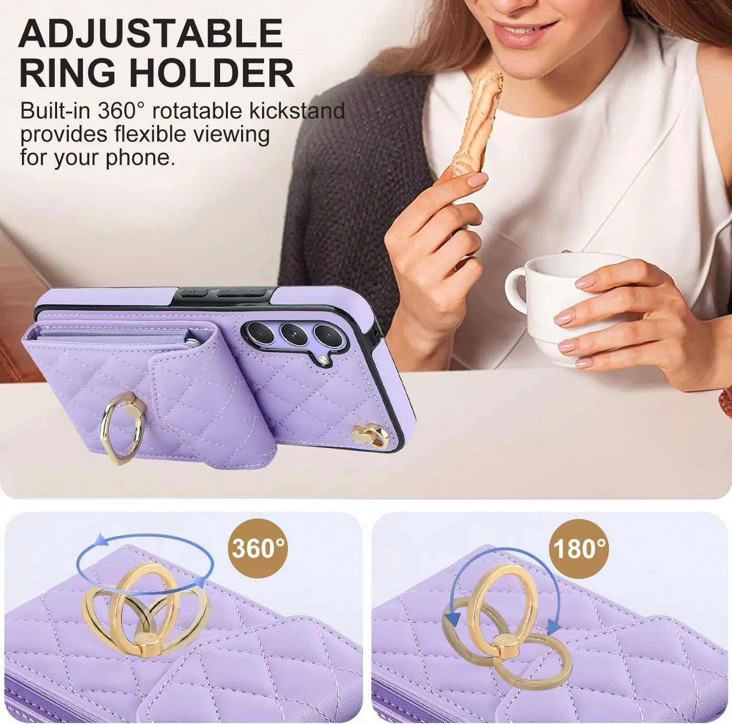 QLTYPRI Crossbody Wallet Case for Samsung Galaxy A35 5G, PU Leather Phone Case with RFID Blocking Card Slots Holder Ring Kickstand Wrist Strap Lanyard Handbag Purse Cover for Samsung A35 – Purple