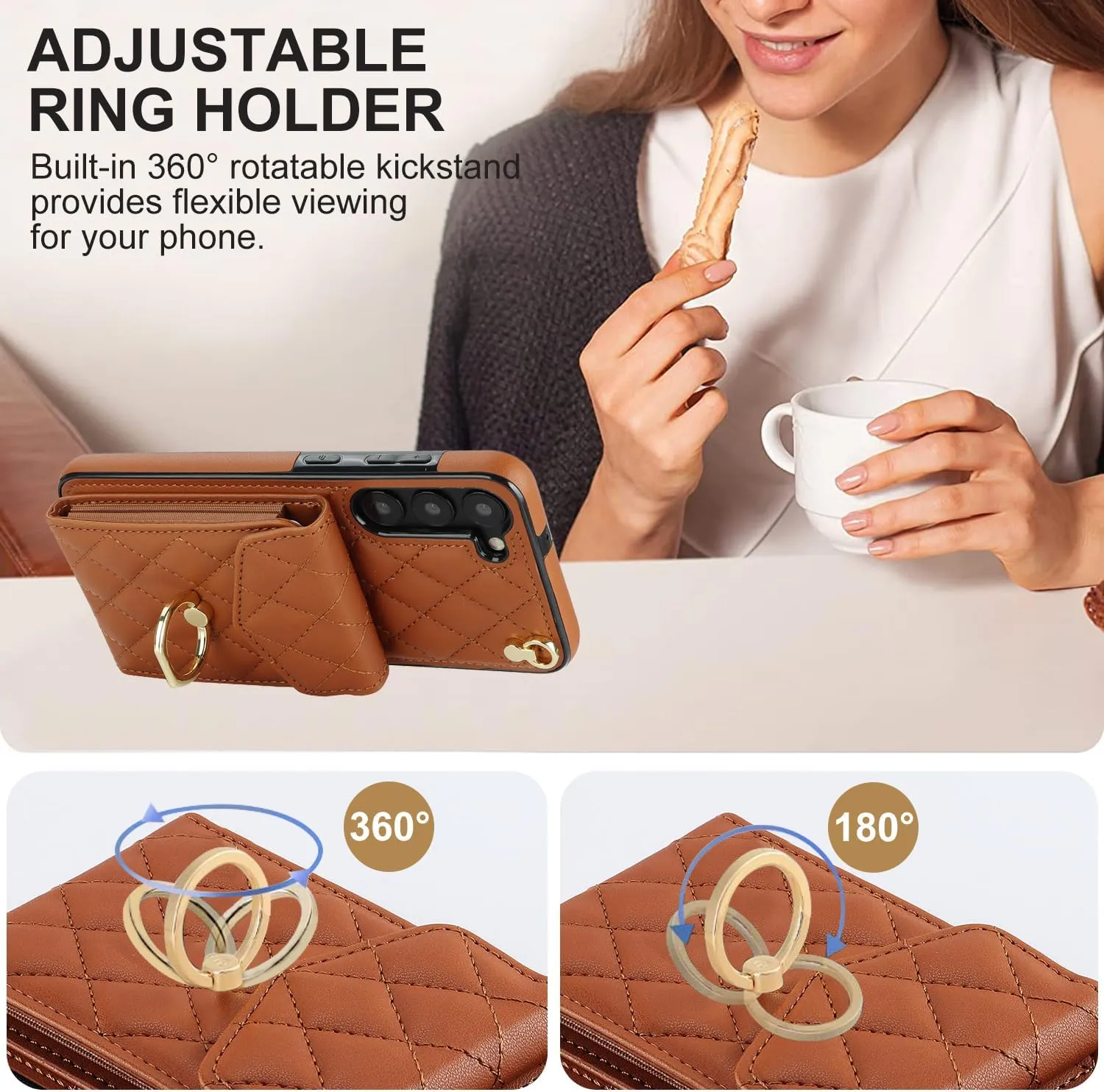 QLTYPRI Crossbody Wallet Case for Samsung Galaxy S24 Plus, PU Leather Phone Case with RFID Blocking Card Slots Holder Ring Kickstand Wrist Strap Lanyard Handbag Purse Cover – Brown
