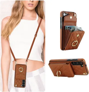 QLTYPRI Crossbody Wallet Case for Samsung Galaxy S24 Plus, PU Leather Phone Case with RFID Blocking Card Slots Holder Ring Kickstand Wrist Strap Lanyard Handbag Purse Cover – Brown