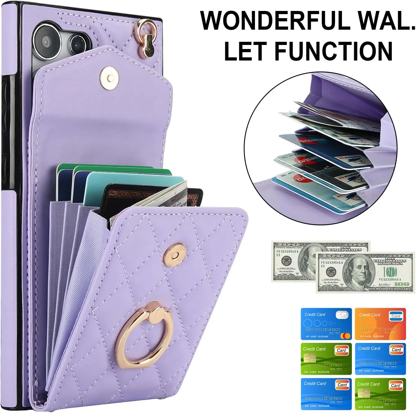 QLTYPRI Crossbody Wallet Case for Samsung Galaxy S24 Ultra, PU Leather Phone Case with RFID Blocking Card Slots Holder Ring Kickstand Wrist Strap Lanyard Handbag Purse Cover – Purple