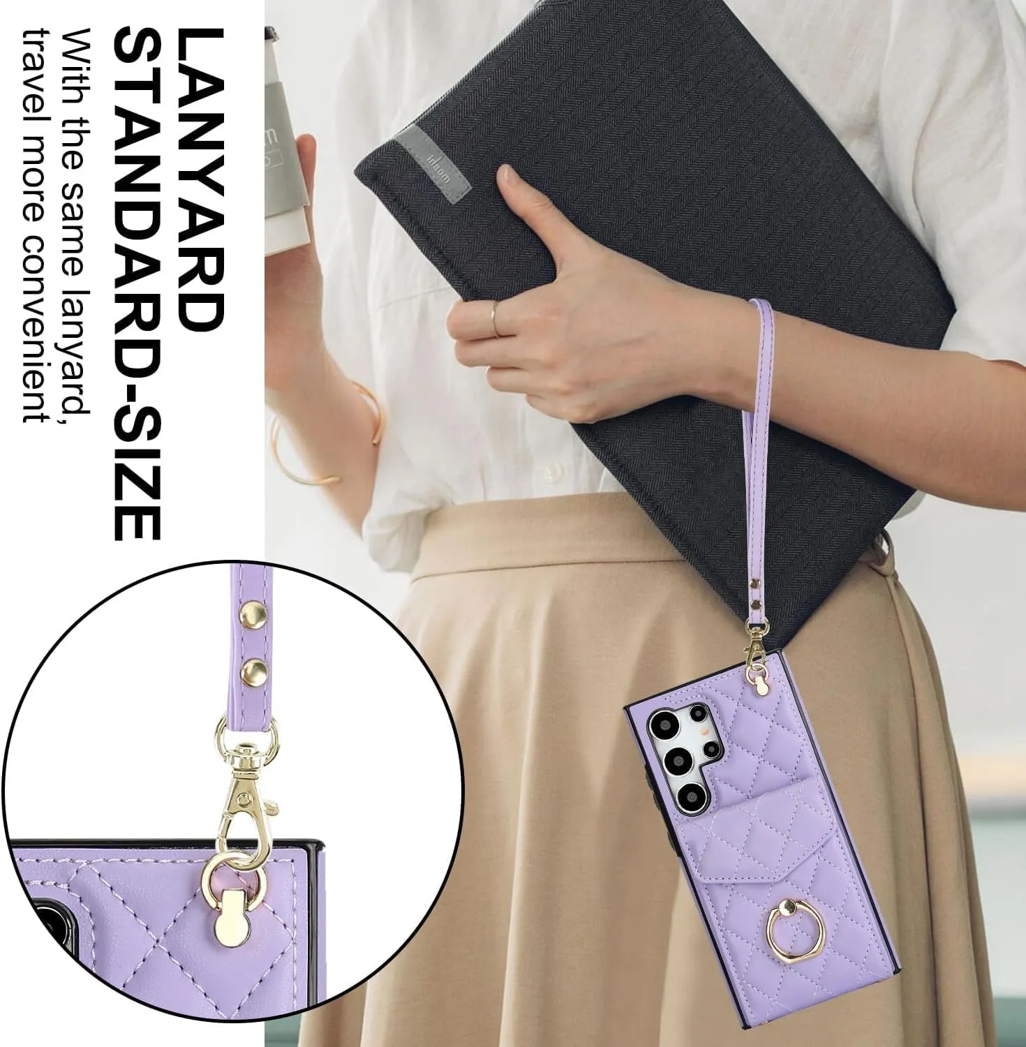 QLTYPRI Crossbody Wallet Case for Samsung Galaxy S24 Ultra, PU Leather Phone Case with RFID Blocking Card Slots Holder Ring Kickstand Wrist Strap Lanyard Handbag Purse Cover – Purple