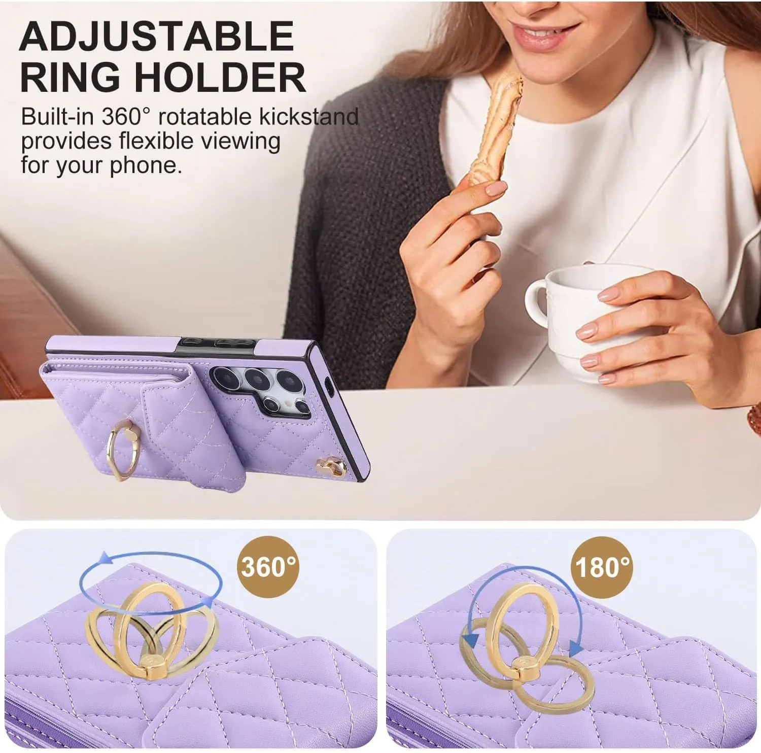 QLTYPRI Crossbody Wallet Case for Samsung Galaxy S24 Ultra, PU Leather Phone Case with RFID Blocking Card Slots Holder Ring Kickstand Wrist Strap Lanyard Handbag Purse Cover – Purple
