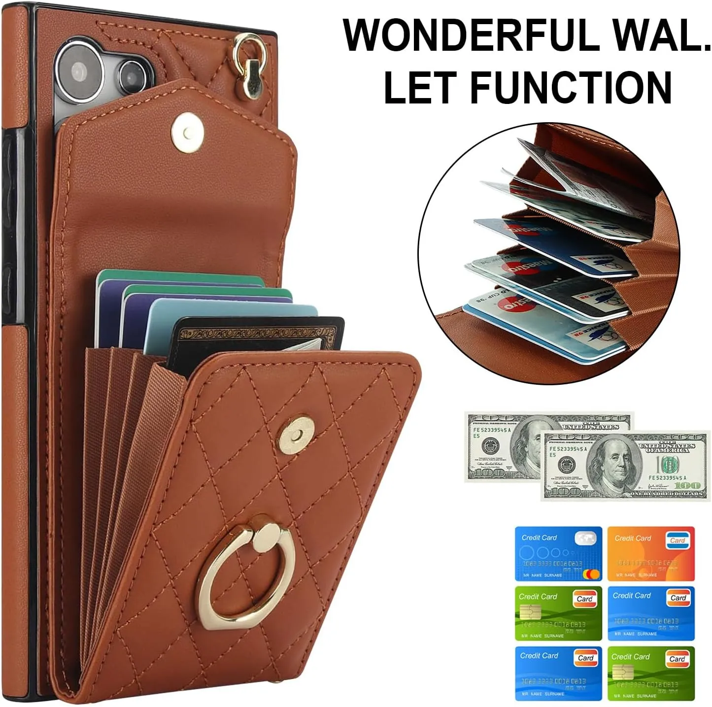 QLTYPRI Crossbody Wallet Case for Samsung Galaxy S25 Ultra, PU Leather Phone Case with RFID Blocking Card Slots Holder Ring Kickstand Wrist Strap Lanyard Handbag Purse Cover - Brown