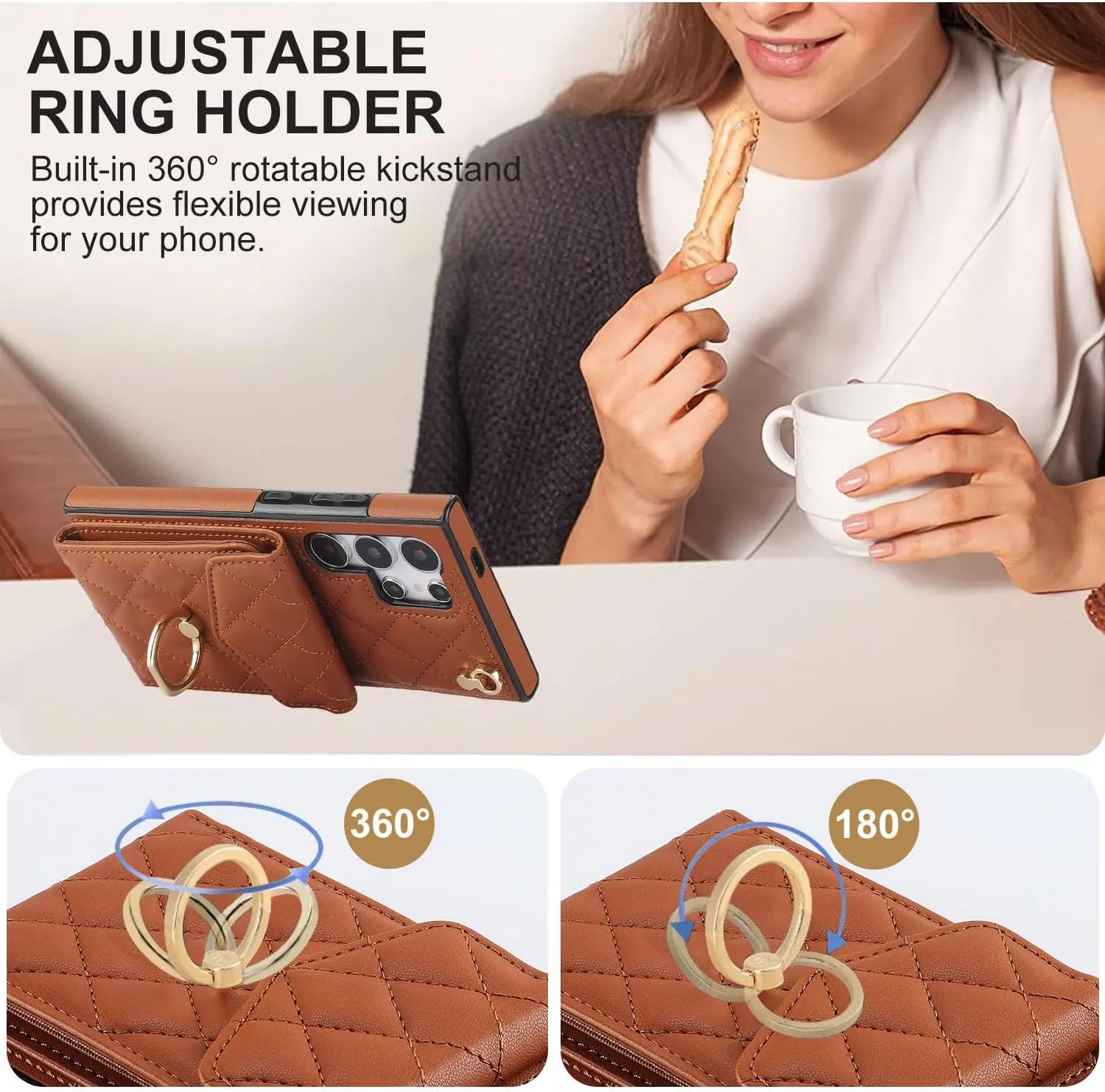 QLTYPRI Crossbody Wallet Case for Samsung Galaxy S25 Ultra, PU Leather Phone Case with RFID Blocking Card Slots Holder Ring Kickstand Wrist Strap Lanyard Handbag Purse Cover - Brown